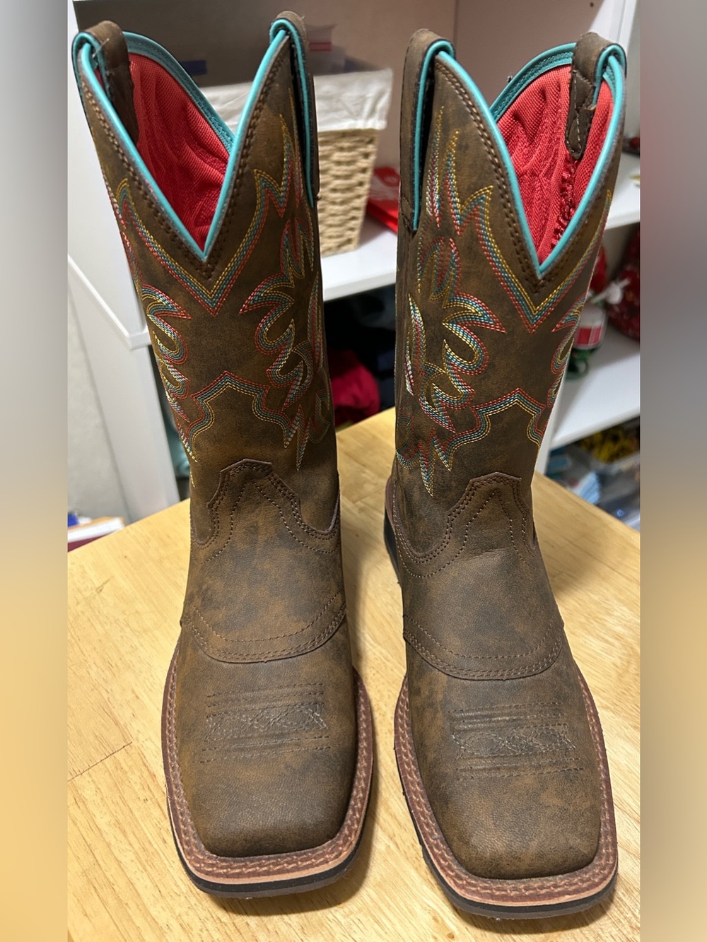 Ariat Delilah Brown Leather Western Boots with Multicolor Stitch
